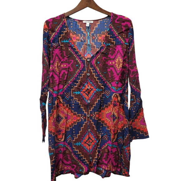 Billabong Women's Multicolor Geometric Print 3/4 Sleeve V-neck Dress Size Large - Picture 2 of 7